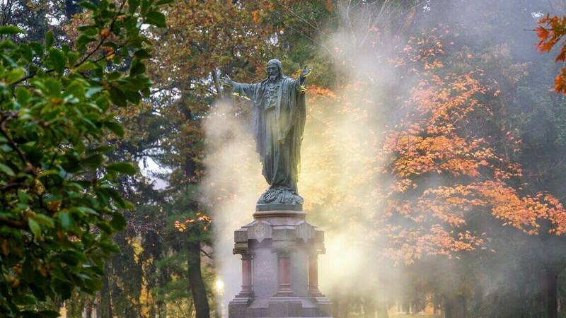 Notre Dame Jesus Statue In The Mist